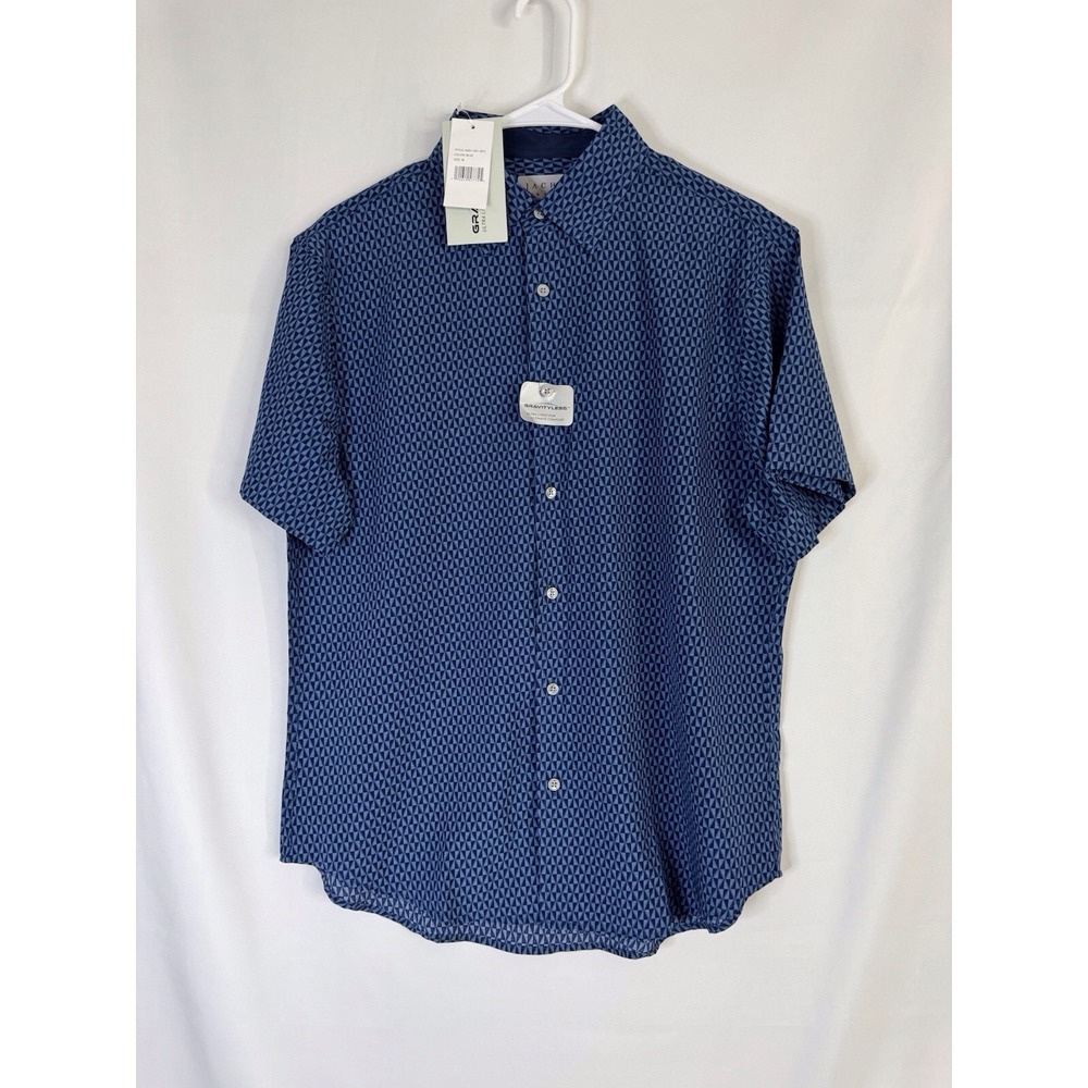 JACHS Men's Med Button Down Shirt NWT Blue Geometric‎ Print Short Sleeve Casual